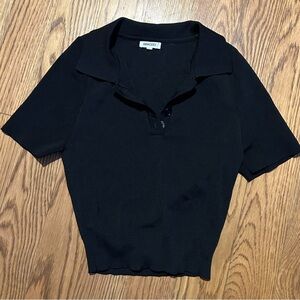 IMMØDEL Black Ribbed Short-Sleeve Crop Polo
